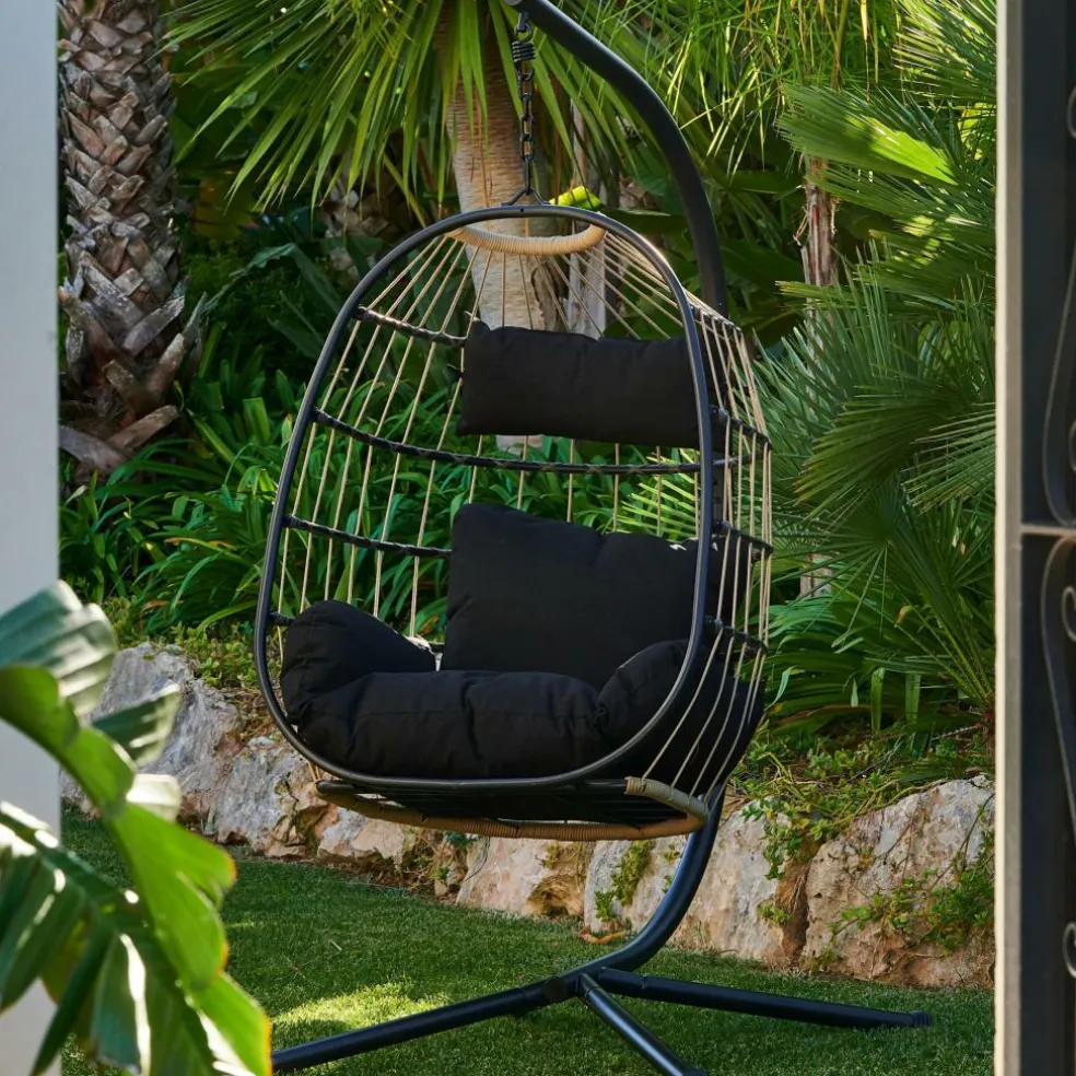 BAZAI Silla Colgante Con Soporte Negro