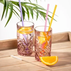 SLURP Pajitas Reutiliz Juego De 6 Mezcla De 3 Colores Naranja, Morado, Rosa