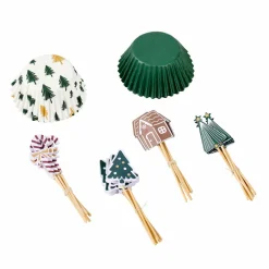 X-MAS Juego Horno 4 Partes Espátula Con 3 Moldes Dorado, Multicolor